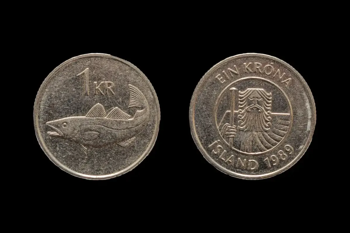 Icelandic Krona currency including ISK banknotes and coins used for prices in Iceland