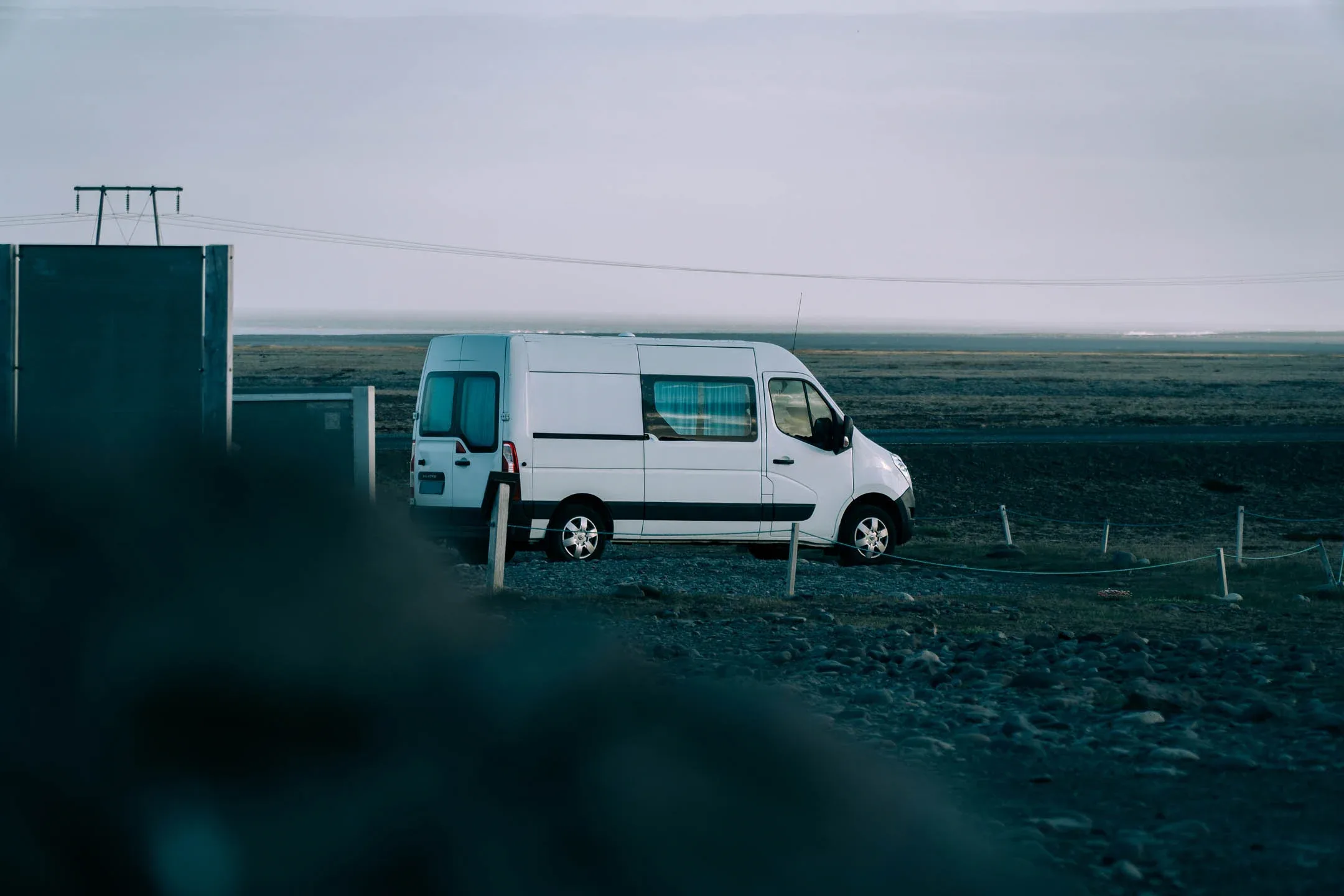 Family-friendly campervan parked in Iceland’s open countryside during a scenic campervan trip, ideal for a relaxed family-friendly Iceland campervan itinerary