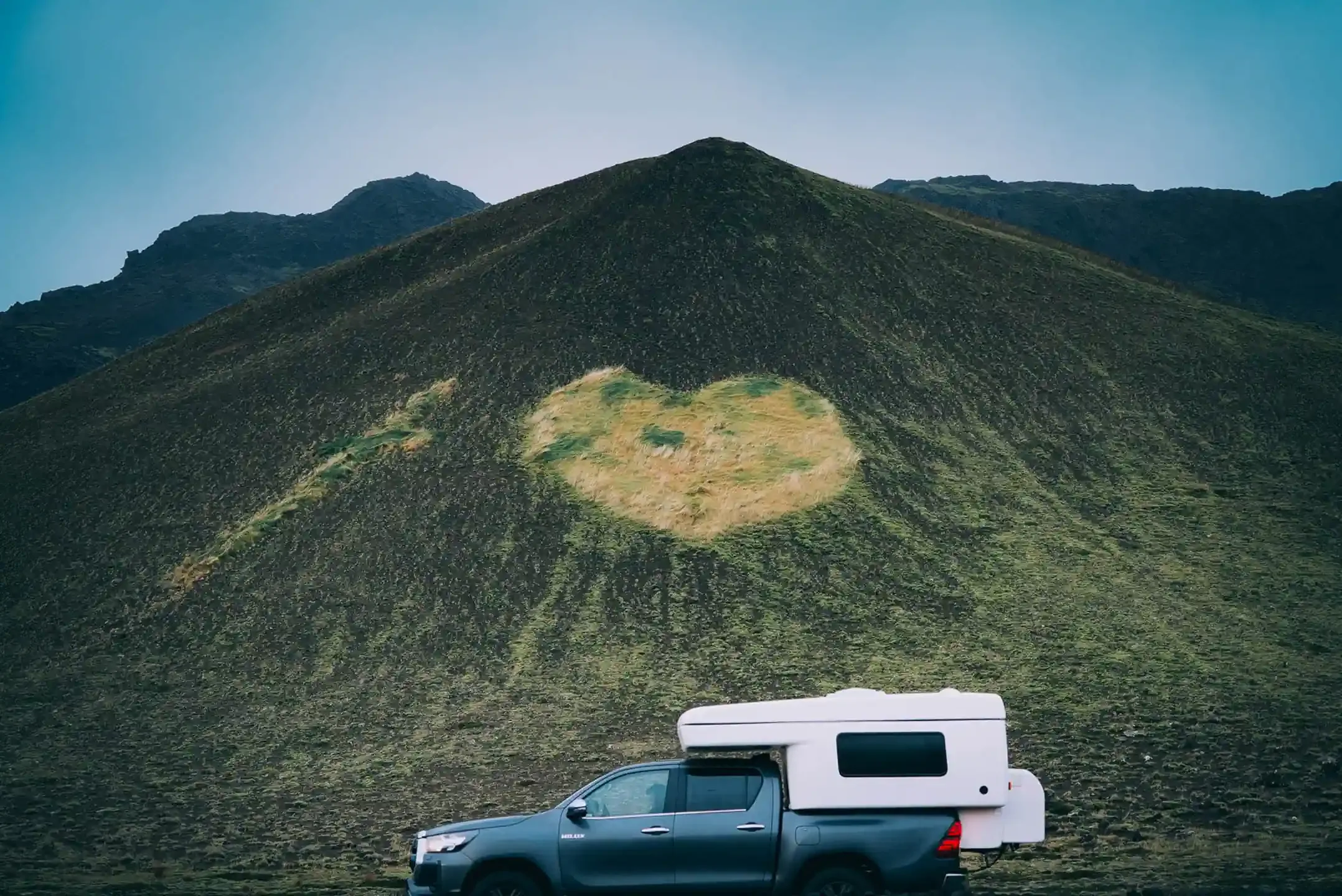 motorhome travel in Iceland through mountain landscape