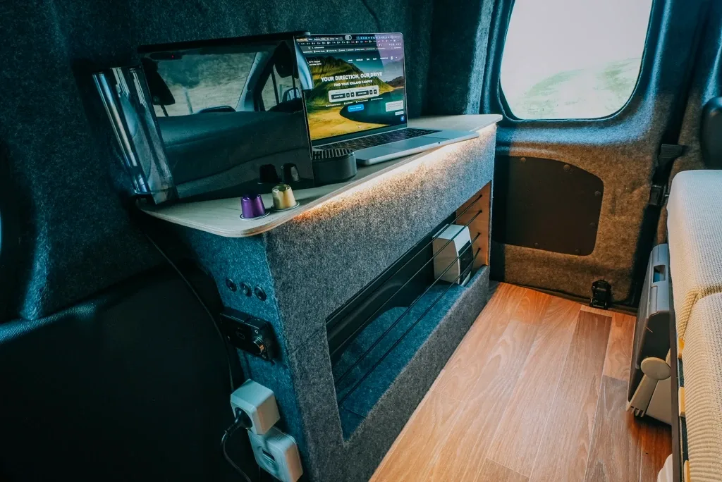 interior of campervan 2 person premium can support nespresso machine