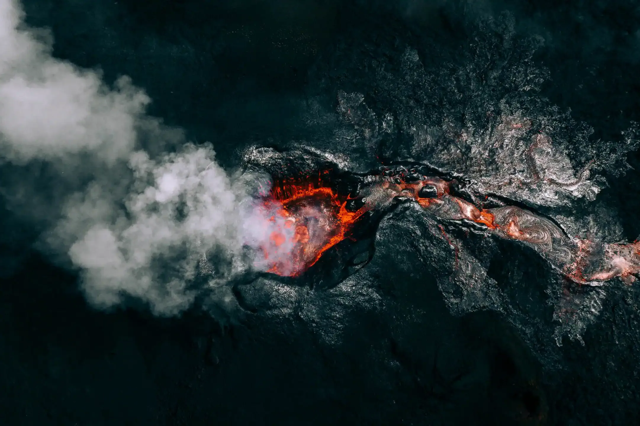 dramatic lava flow by airport in iceland