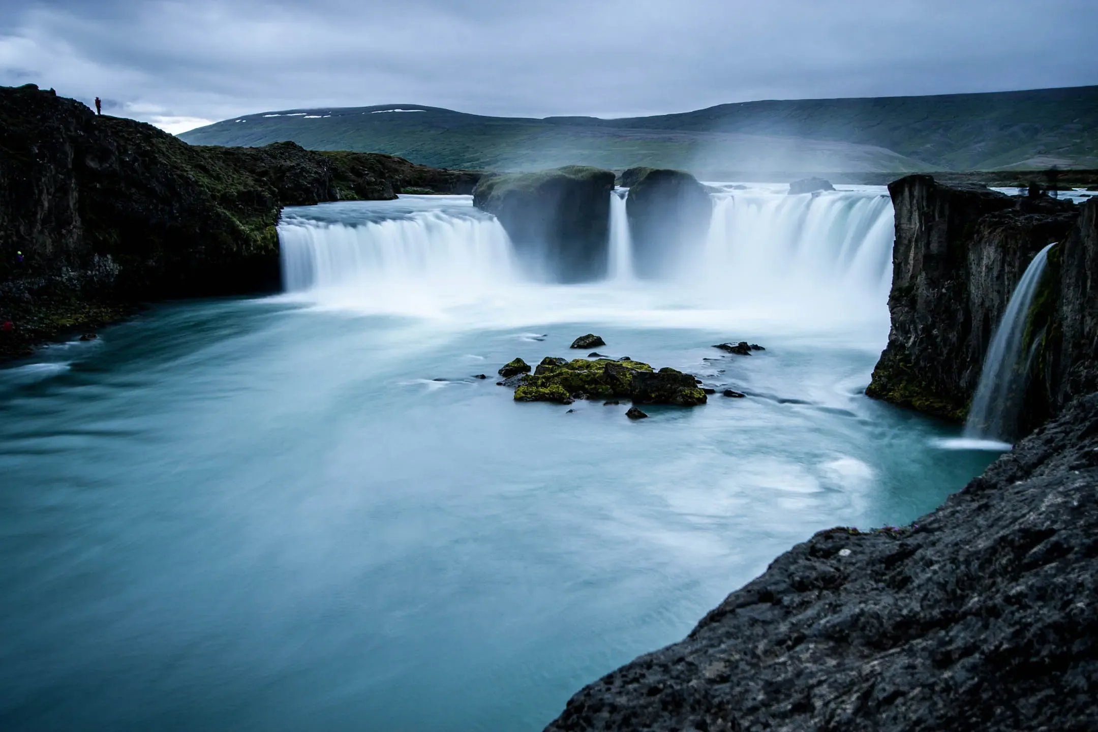 North Iceland travel guide image of Godafoss waterfall with turquoise water