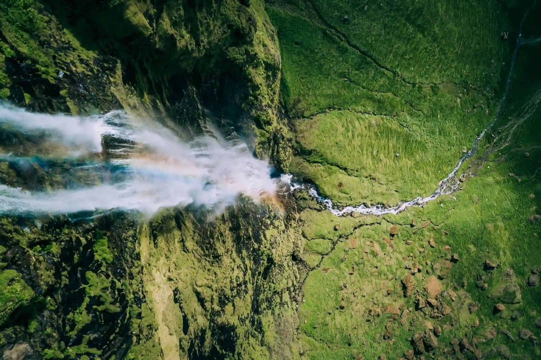 Aerial waterfall view in Iceland, connected to nature fun facts about Iceland