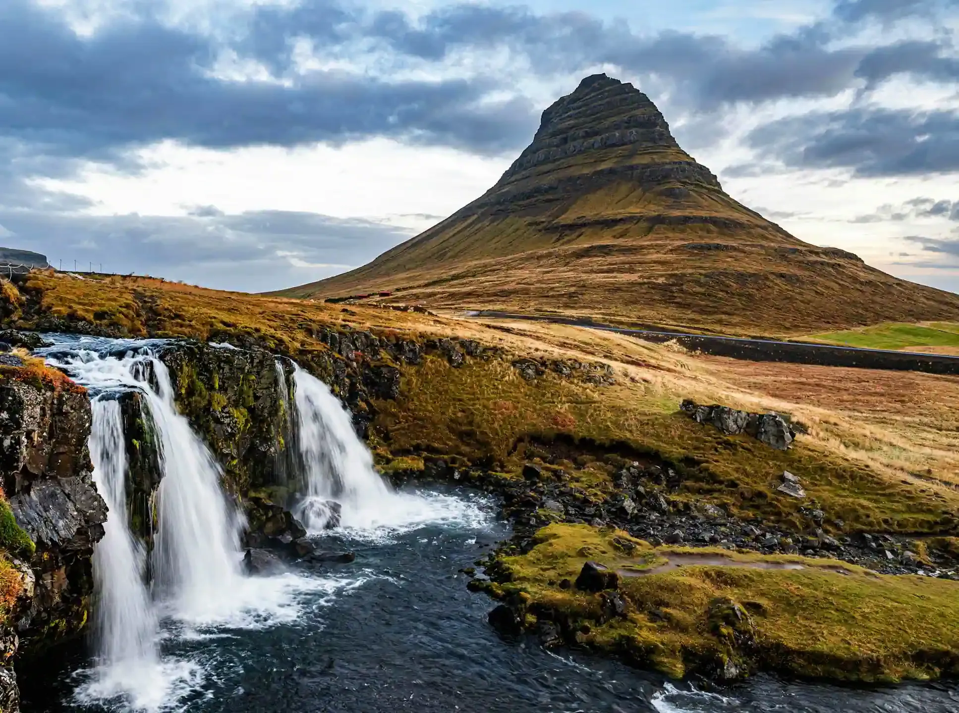 Kirkjufell mountain and waterfall on the Snaefellsnes Peninsula seen on a 3 day Iceland campervan itinerary